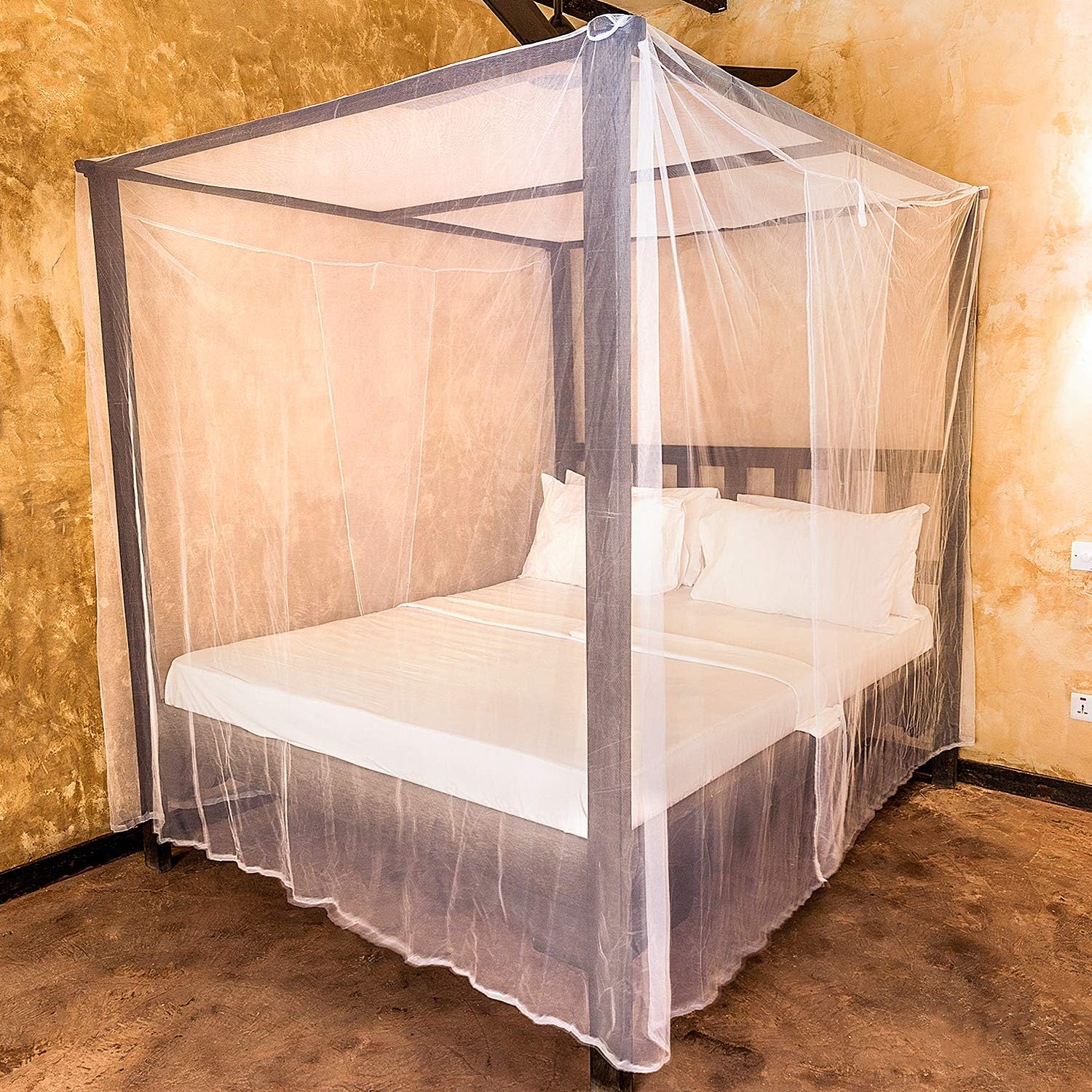 Mosquito Net for Single to King-Sized Beds – 2 Side Openings & 6 Hanging Loops – Decorative Rectangular Shape for Home & Travel – Bed Canopy Hanging Kit & Carrying Bag Included