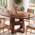Extendable Round Dining Table for 4-8, Space Saving Kitchen Wooden Table with Storage Shelf and Sturdy Base for Kitchen, Dining, Living Room, Brown