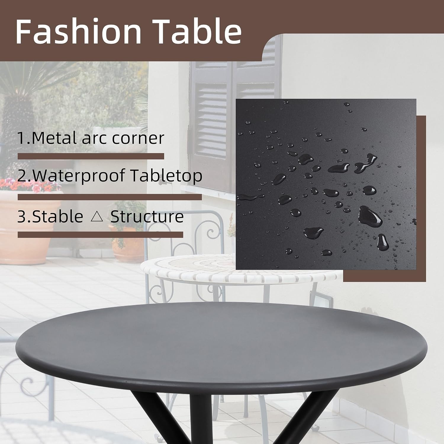 Shintenchi 3 Pieces Patio Bistro Sets, Outdoor Textilene Fabric Conversation Bistro Set, Textilene Fabric Front Porch Chairs Small Patio Furniture Set with Table for Lawn,Garden,Balcony (Black)