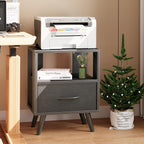 Aenuert Night Stand, Black Nightstand with Drawer, Side Table with Open Storage, 2-Tier Modern End Table, Bedside Table for Small Space, Living Room, Bedroom