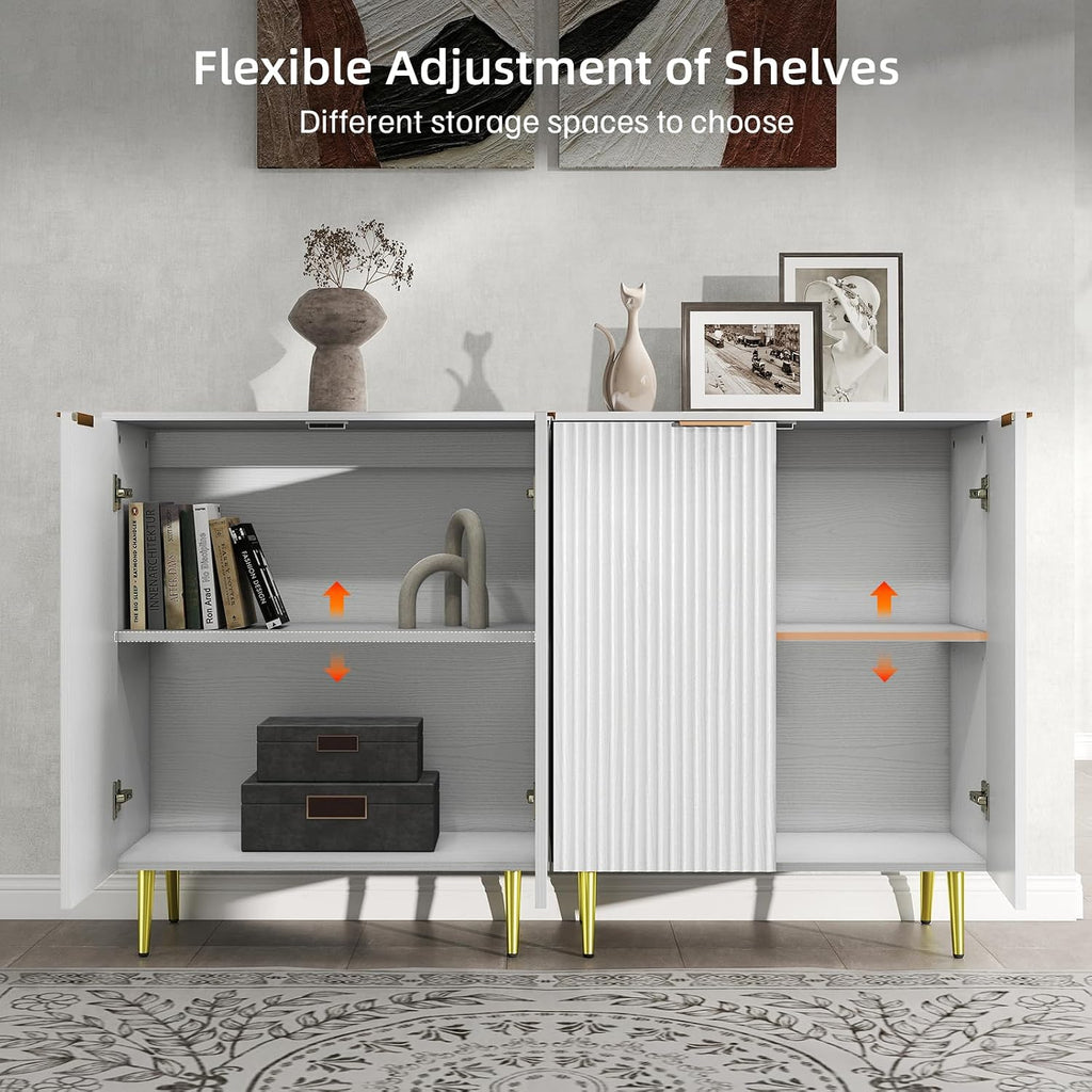 LubanNese Fluted Cabinet with Storage, Wooden Unique Sideboard Buffet Cabinet, 2 Doors Modern Furniture for Kitchen, Entryway, Living Room (Ivory, 2 PCS)