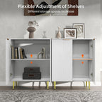 LubanNese Fluted Cabinet with Storage, Wooden Unique Sideboard Buffet Cabinet, 2 Doors Modern Furniture for Kitchen, Entryway, Living Room (Ivory, 2 PCS)
