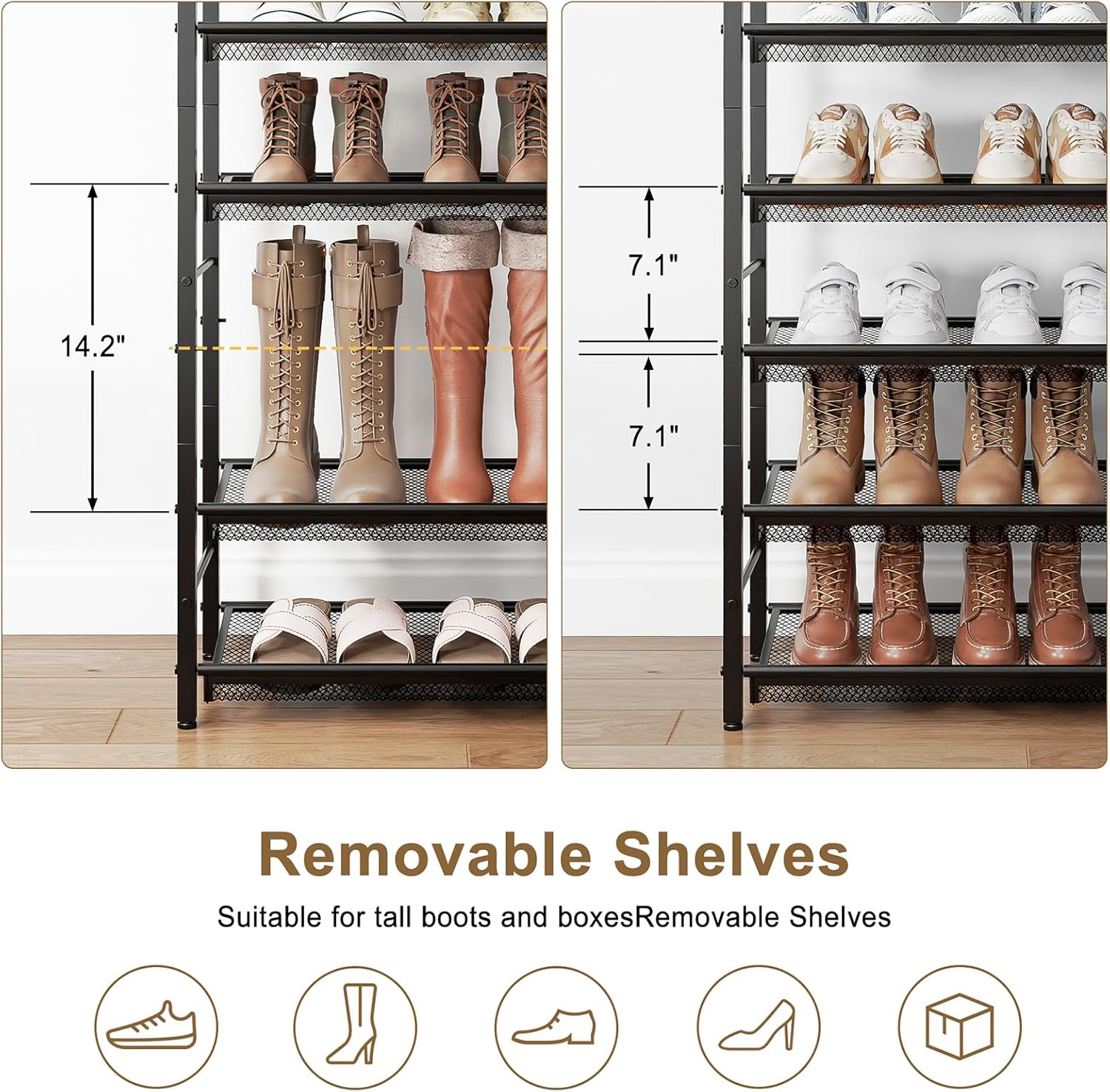 8 Tier Metal Shoe Rack, Tall Shoe Organizer Holds 32-40 Pairs, with Adjustable Flat or Angled Shelves, Shoe Storage Shelf for Closet, Entryway, Garage, Black