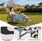 Tanning Chair with Face Hole for Adults, Outdoor Folding Lounge Chair with Canopy and Side Table for Phone Drink Tablet, 4 Position Adjustable Backrest, Lay Flat Chaise Lounger for Beach Patio Pool