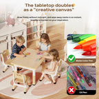 HLPB Kids Table and 4 Chairs Set, Adjustable Height, Graffiti Desktop, Non-Slip Legs, 31.5''L x 23.6''W Toddler Multi-Activity Table for Ages 2-8, Max 300lbs, for Daycare, Classroom, Home