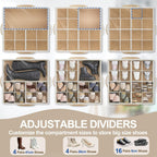2 Pack Large Shoe Organizer for Closet, 32 Pairs Shoe Storage Box with 360° Wheels & Reinforced Handles, Adjustable Dividers, Clear Cover, Side Pocket, Foldable Oxford Fabric Bin for Entryway, Beige