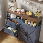 Vabches Farmhouse Buffet Sideboard Cabinet with 2 Drawers and Open Shelf, 27.5" Storage Cabinet with Adjustable Shelves and Door, Coffee Bar Hutch Pantry for Kitchen, Living Room, Blue (38.5" L)