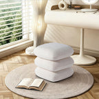 Get Set Style 360° Swivel Linen Ottoman, Modern Upholstered Foot Stool, Multifunctional Vanity Chair Accent Stool for Small Space, Living Room, Bedroom, Entryway, Warm Ivory