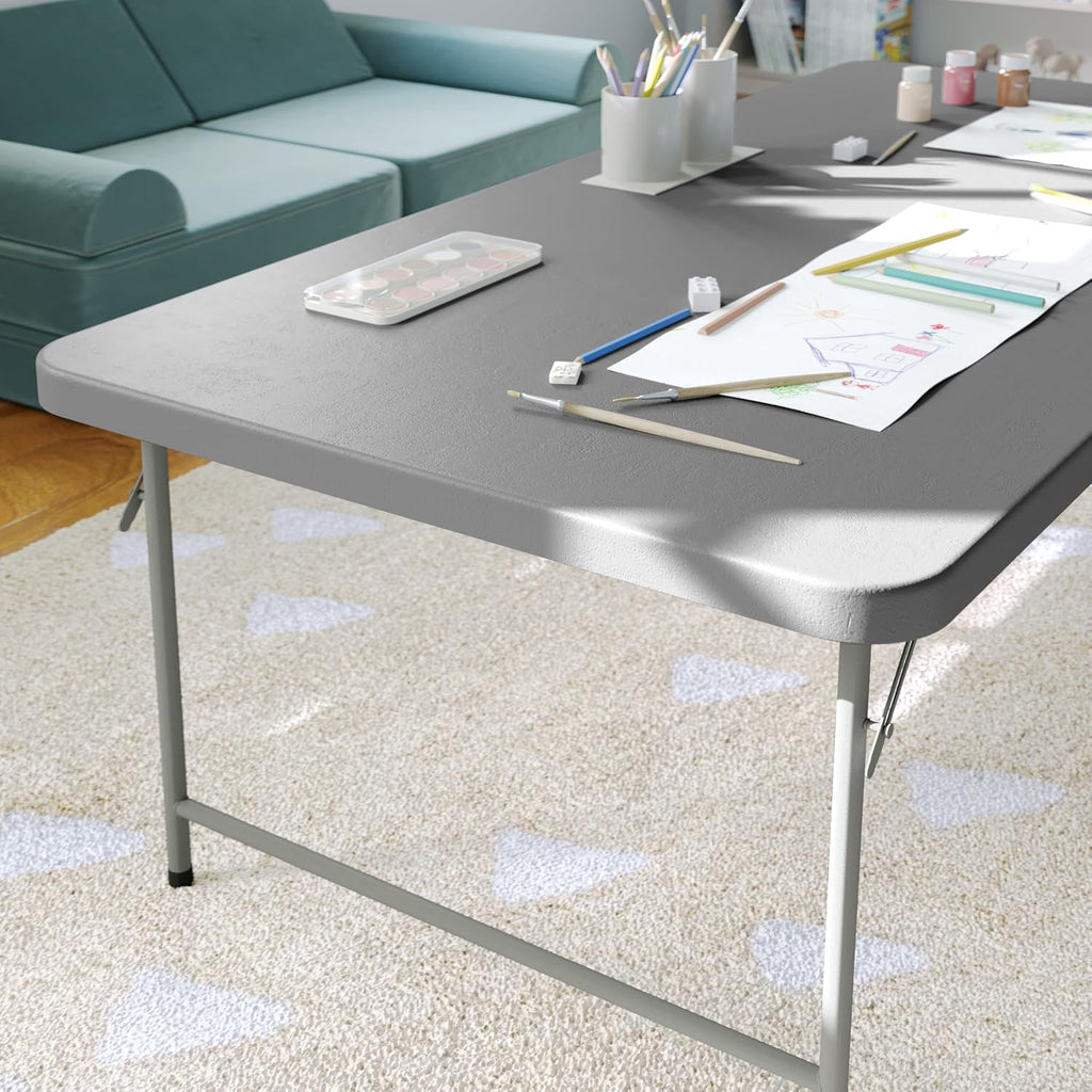 Flash Furniture Paige 4.93' Classroom Activity Table for School and Home, Heavy-Duty Rectangular Plastic Activity Table for Kids, Granite Gray