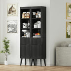 70" H Tall Storage Cabinet, Fluted Freestanding Floor Organizer for Bathroom, Kitchen Pantry, Utility Room, w/Drawer & Adjustable Shelves, Modern Accent in Black