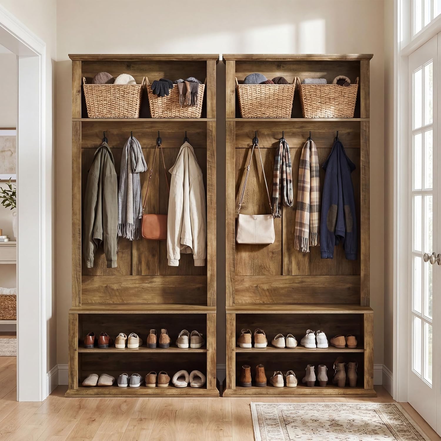 Tribesigns Hall Tree with Bench and Shoe Storage, 70.89" Tall Hall Tree with Coat Hooks, Open Shoe Shelves and Top Display Shelf, Entryway Coat Rack for Mudroom, Hallway, Bedroom, Rustic Brown