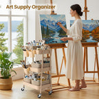 3-Tier Rolling Utility Cart with 4 Woven Baskets, Diaper Book Snack Cart, Storage Organizer for Nursery, Kitchen, Craft Room, Home SPA, Living Room, Metal Frame Trolley on Lockable Wheels, Brown