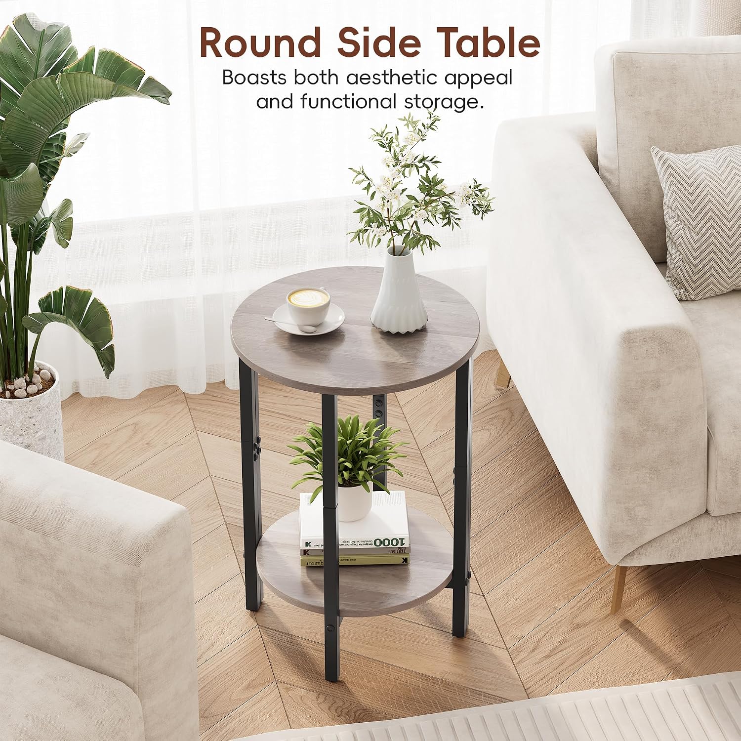 Vagusicc Side Tables Small End Tables, Set of 2 Half Round Side Table for Living Room, 2 Tier Couch Side Table, Small Round Coffee Table Accent Table, Thin Sofa Table Narrow Entryway Table, Grey