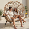 Double Egg Chair with Cup Holder Outdoor Indoor,2 Person Oversized Wicker Lounge Chair with 8” Thicken Cushions & Rain Cover 700lbs for Patio Balcony Porch Living Room