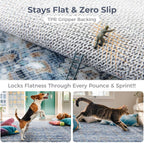 OPPODREAM Vintage Blue Area Rugs 5x7, 5 x 7 Retro Washable Rug Non Slip, Low-Pile Faux Wool Carpet, Distressed Navy Floor Mat for Living Room, Bedroom, Kitchen, Office, Dorm, Dinning Room