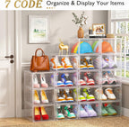7 code Shoe Organizer, Clear Thickened Stackable Shoe Boxes with Magnetic Door, Collapsible Closet Storage Rack for Sneakers & Boots, 6 Pack White, Virgin Material, Not Recycled Plastic for Household