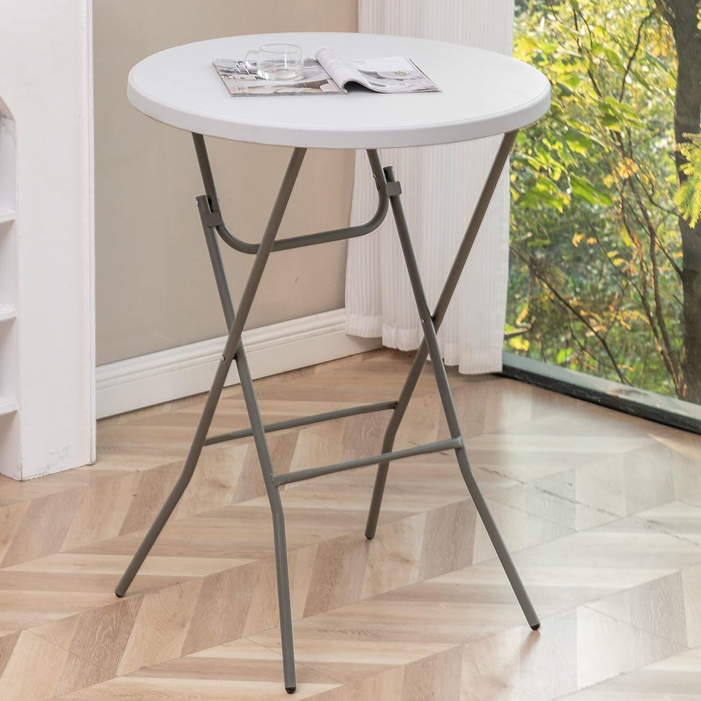 BTExpert 32" Round 43" Bar Height White Granite Plastic Folding Table Portable Commercial Table Banquet Card Coffee Dining Cocktail Table for Wedding Party Event Home Kitchen Outdoor