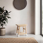 JONATHAN Y Finesse Handcrafted Solid Wood Accent Stool, 18" Backless Vanity Seat with Natural/White Dipped Legs, Farmhouse Decorative Plant Stand for Living Room and Bedroom STL3007A