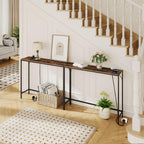 MAHANCRIS Console Table, Narrow Sofa Table, 43.7” Entrance Table with Power Station, Behind Couch Table, Simple Style, for Living Room, Hallway, Entryway, Foyer, Rustic Brown and Black CTHR112E01