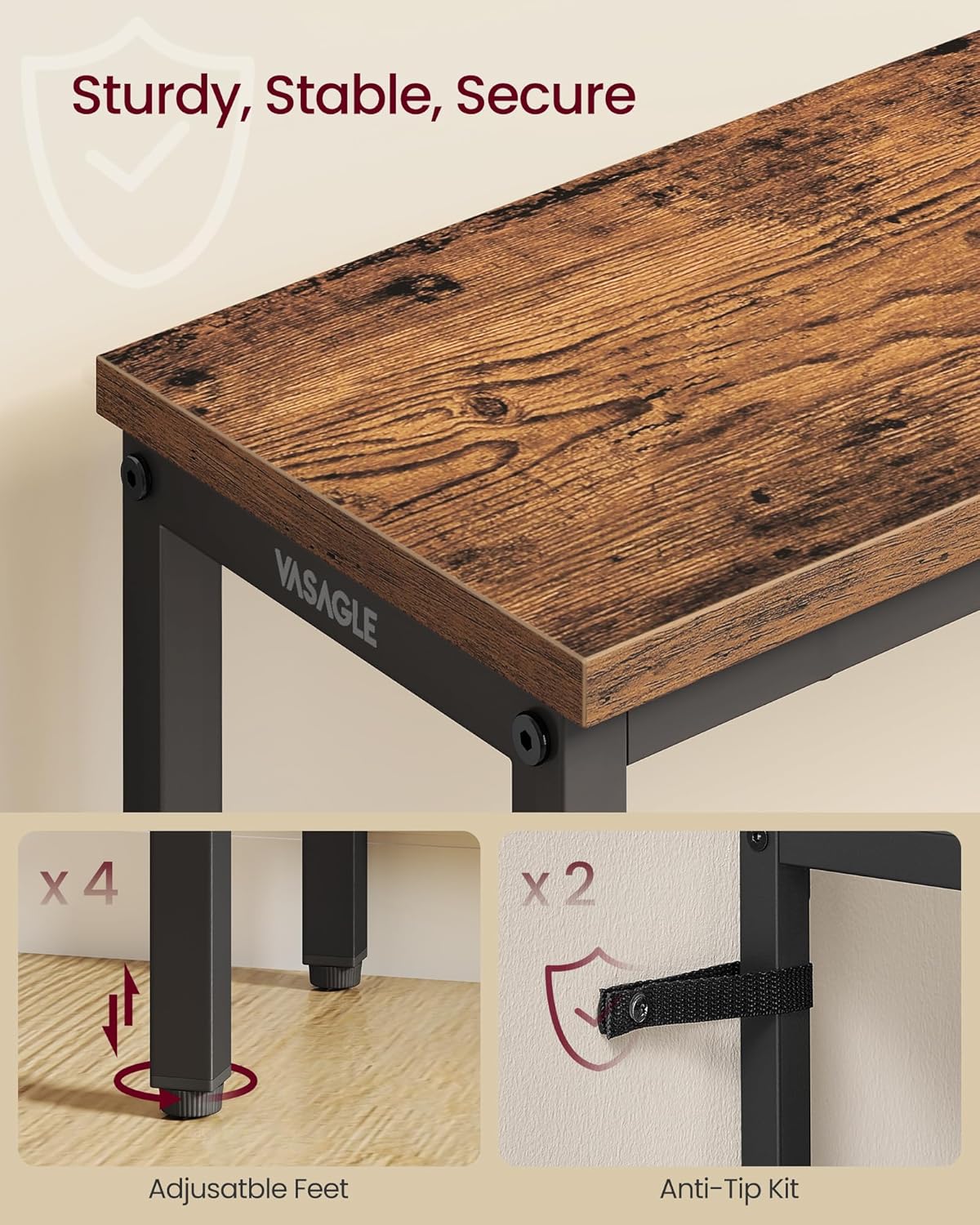 VASAGLE BARNET Collection - Console Table, Thin Narrow Entryway Doorway Table, One Piece Top, for Hallway Bedroom, Steel Frame, Modern, 1 Tier, Rustic Brown and Ink Black ULNT035KD01S
