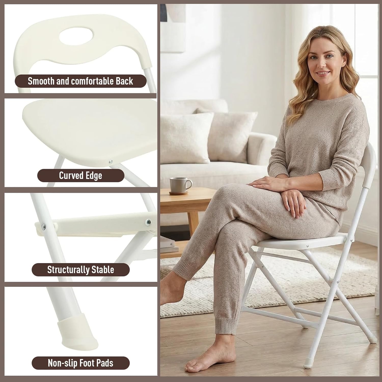 Huacan 4 Pack White Folding Chair - Portable Stackable Commercial Foldable Chair Reinfoced Steel Frame for Comfortable Event Chair-Lightweight Folding Chair (White, 4 Pack)