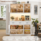 HOSTACK 72" Tall Kitchen Pantry Cabinet with Charging Station | LED Lights, 47" W Kitchen Pantry Storage Cabinet with Countertop, Modern Kitchens Hutch Cabinets with Storage for Dining Room, White