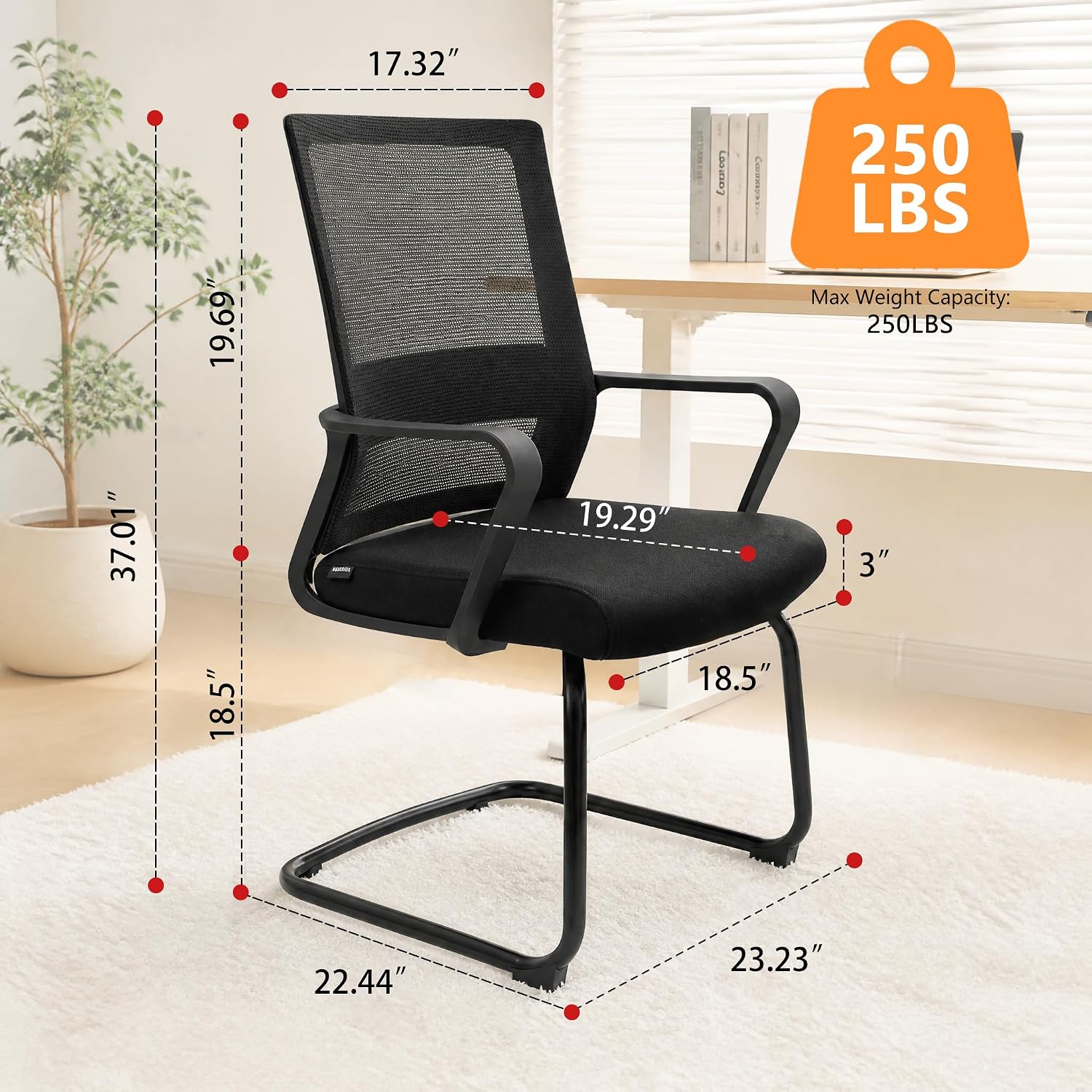 Office Guest Chairs Mid Back Reception Chairs Set of 4 Computer Side Chair with Lumbar Support for Home Waiting Area Conference Room Bedroom Carpet