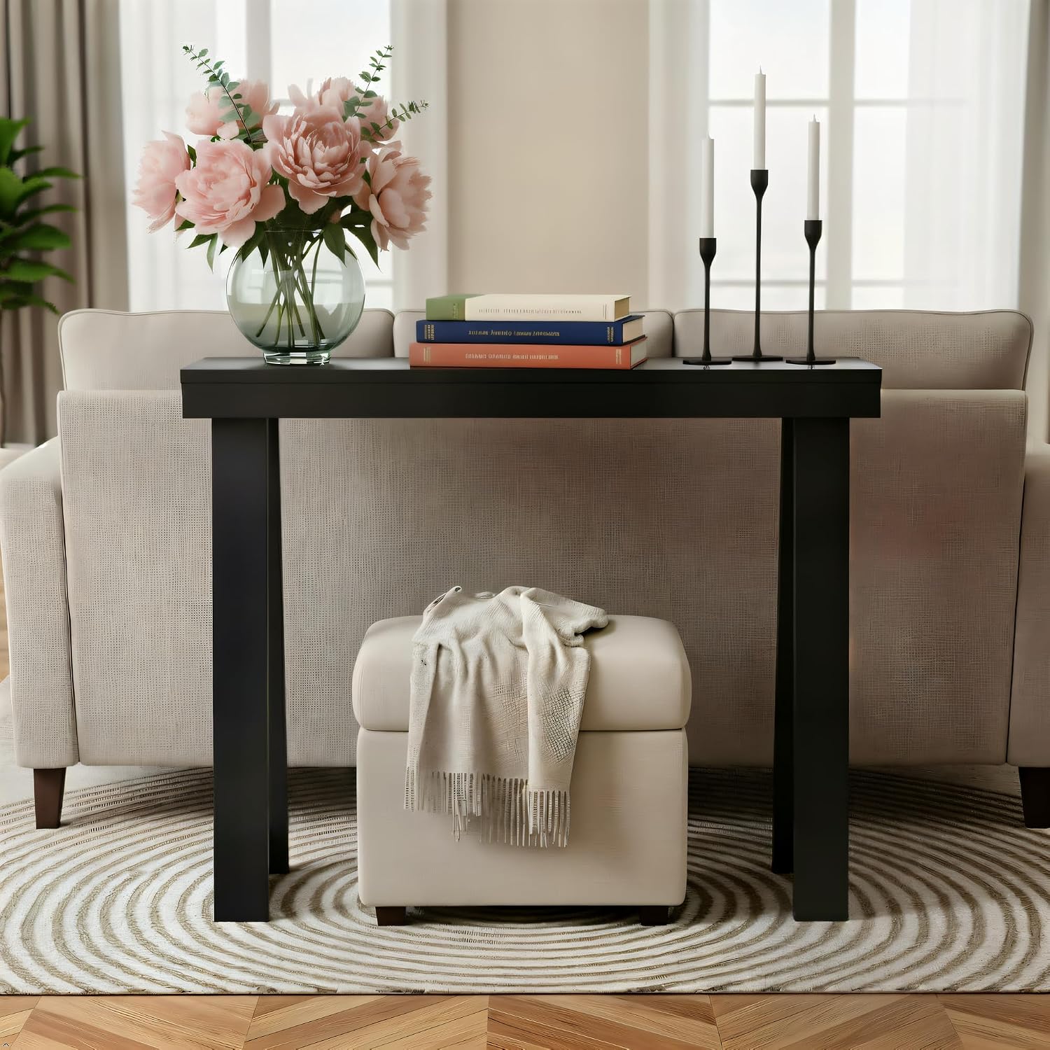 Plank+Beam Solid Wood Console Table, 36 Inch, Sofa Table, Narrow Entryway Table for Hallway, Behind The Couch, Living Room, Foyer, Easy Assembly, Black