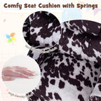 GLACER Kids Recliner with Cup Holder, Velvet Toddler Lounge Chair w/Adjustable Backrest & Footrest, Spring-Loaded Seat Cushion, Push Back Toddler Sofa for Boys & Girls Ages 3+ Years Old (Cow)