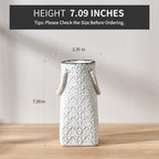 Vaseking Elegant White Petite Vase, 7 inch Ceramic Modern Minimalism Geometric Texture Purse Vase with Hanging Rope, Creative Tote Bag Vases for Home Decor, Living Room, Wedding, Bookshelf Decor