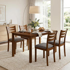 COSTWAY Dining Table Set for 4, 5- Piece Dinette Set with 4 Upholstered Chairs, Rubber Wood Frame & Space-Saving Design, Farmhouse Kitchen Table Set for Apartment and Breakfast Nook