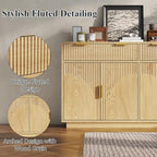 Fluted Sideboard Buffet Cabinet with Storage & 2 Drawers, Modern Buffet Table with Arched Design Doors & Adjustable Shelves, Wooden Accent Cabinet Coffee Bar fo Kitchen, Living Room (1Pc, Natural)
