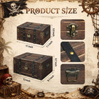 Domensi Set of 2 Vintage Wooden Treasure Chest Box with Locks Large and Small Decorative Keepsake Box Retro Rustic Pirate Storage Treasure Chest for Jewelry Gifts Home Decor (Large,Square)