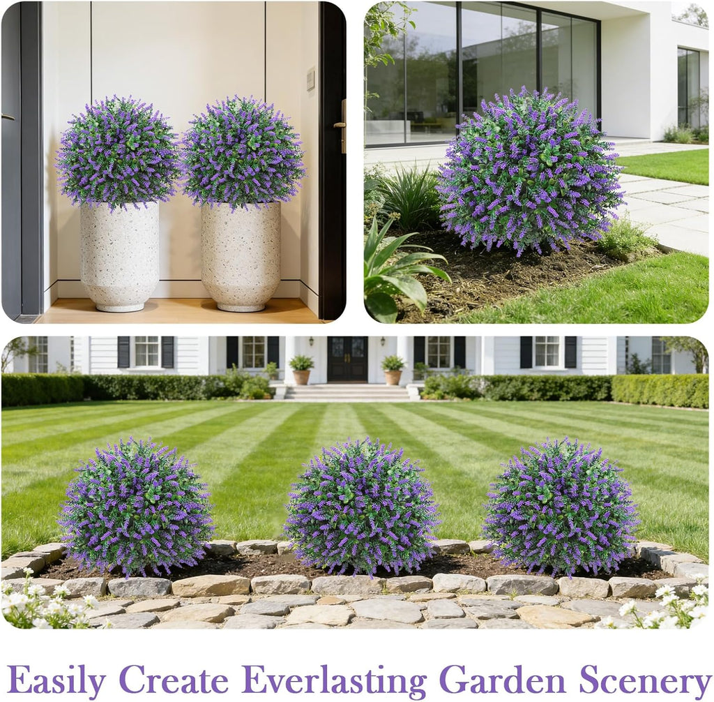 24" Artificial Boxwood Topiary Trees, UV Resistant Faux Plants Shrubs Bushes Fake Greenery Plants for Front Door Indoor Outdoor Home Decor with Metallic Spike