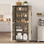 GarveeLife 70" Tall Kitchen Pantry,Farmhouse Storage Cabinet with Adjustable Shelves,Farmhouse Pantry Cabinet with 4 Barn Doors, for Kitchen,Dining Room,Living Room.(Grey)