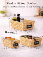 Pantry Organizers and Storage, Water Hyacinth Storage Baskets for Shelves, Natural Baskets for Organizing, Pantry Baskets with Chalkboard Labels and Marker