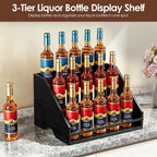 Nuovoware Coffee Syrup Rack, 3-Tier, Black | Hold 15 Bottles, Coffee Syrup Organizer with Side Handles, Countertop Storage with Iron Frame, Wooden Base