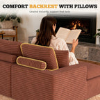 134" U Shaped Modular Sectional Sofa, Oversized Boneless Couches for Living Room,No Assembly Required Corduroy Cloud Couch with Chaise Lounge, Caramel 1 PCS