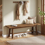 55" Solid Wood Bench, Farmhouse Long Bench Seat for Entryway, Dining Room, Living Room, Solid Wood, Dark Brown