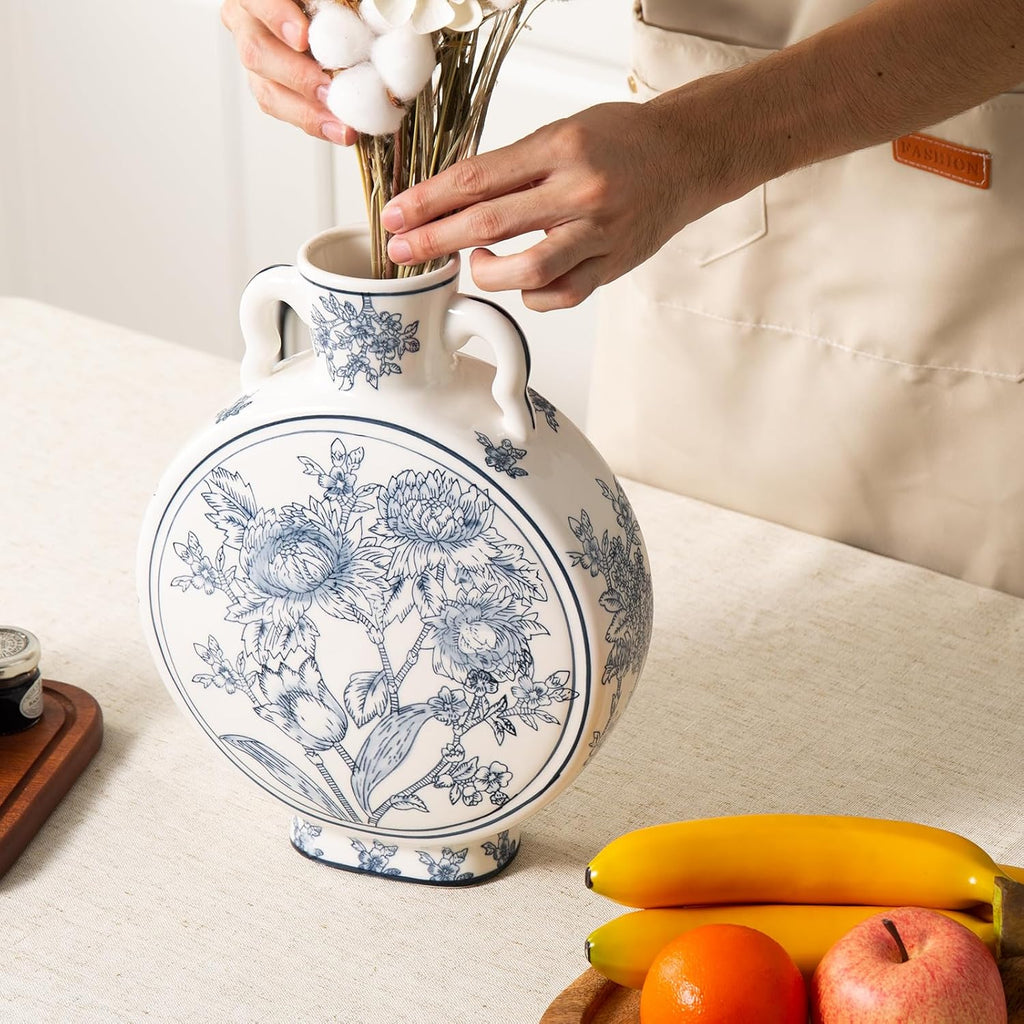 Blue and White Vase for Home Decor, Chinoiserie Vase Decor, Ceramic Large Vases, Flowers and Branches
