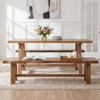 63" Long Solid Wood Dining Bench, Farmhouse Entryway Bench with Angled Legs for Dining Room, Kitchen, Entryway, Rustic Brown