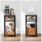 VASAGLE 3-Tier Tall Side Table, Small Telephone End Table Stand with 2 Mesh Storage Shelves for Office, Bedroom, Living Room, Kitchen Cart, Rustic Brown and Ink Black