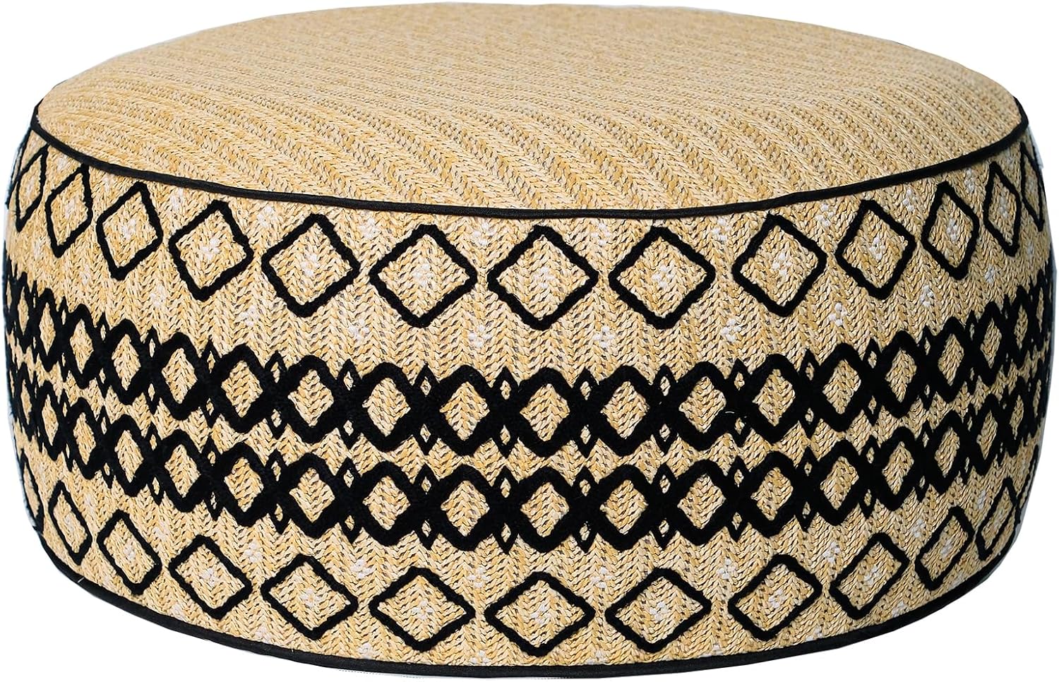 Outdoor Inflatable Ottoman with Air Pump, Embroidery Patio Footrest Stool D21”x H9”, Round Pouf Ottoman with Portable Handle Suitable for Garden, Camping, Bedroom, Living Room
