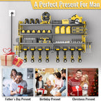 Power Tool Organizer Wall Mount with Charging Station,4 Layer Heavy Duty Metal Storage Rack with 8 Cordless Drill Holder,Battery Utility Rack Gift for Garage workshops Room(Yellow)