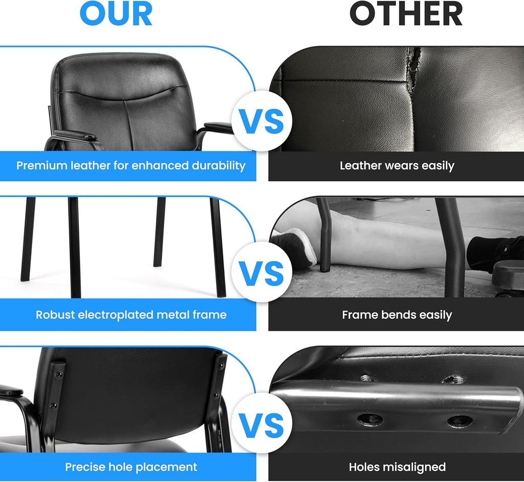 Simple Deluxe Leather Guest Chair with Padded Arm, Waiting Room Chairs Stationary Rest for Reception Area Conference Room Lobby Home Computer Desk Bedroom Elderly, 2 Pack