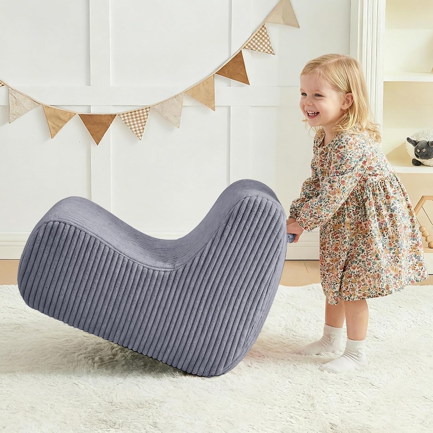 DAICO Toddler Bean Bag Chair Grey Kids Reading Sofa Couch 1-3 Years Old | Toddler Plush Lounge chair with Handle for Playroom & Bedroom, Toddler Foam Couch with Washable Cover for Boys and Girls