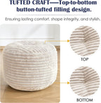 Round Ottoman,Corduroy Pouf Ottoman Foot Rest,Storage Footstool for Living Room,18x14 Soft Floor Poufs,Memory Foam Filling - Beige, 18x14 in