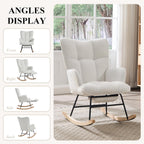 Nursery Rocking Chair with Footrest, Teddy Upholstered Glider Rocker with Side Pocket, Leisure Rocker Chair with High Back, Recliner Rocking Chair, Accent Reading Chair for Bedroom (White)