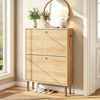 Nicetree Shoe Storage Cabinet for Entryway - Flip Shoe Cabinet with Tiered Fluted Design - Slim Shoe Storage Rack with Gold Legs - Narrow Shoe Cabinet Hidden Shoe Organizer for Small Spaces