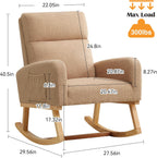 HCHAIRH Rocking Chair Nursery, Sherpa Nursing Rocking Chairs, Upholstered Nursery Glider Rocker for Mom Nursery Morden Accent Rocking Chair with Side Pocket for Living Room,Bedroom,Teddy Camel